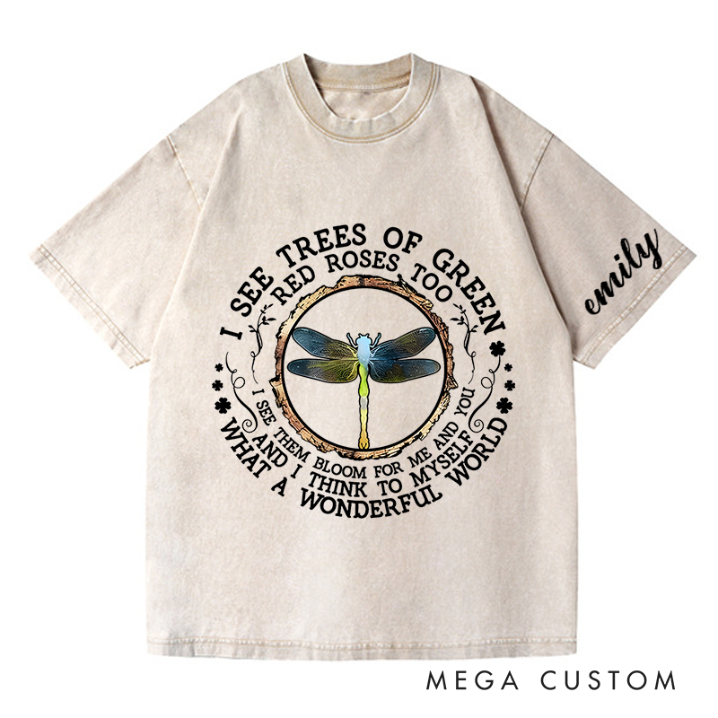 Personalized Washed T-Shirts Wonderful World Nature Enthusiast Dragonfly T-Shirt