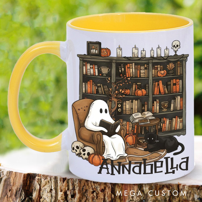 Personalized Ghost Reading Mugs Book Lover Mug with Name Pumpkin Mug Halloween Coffee Mug Book Lover Gift Bookish Gift Reading Gift