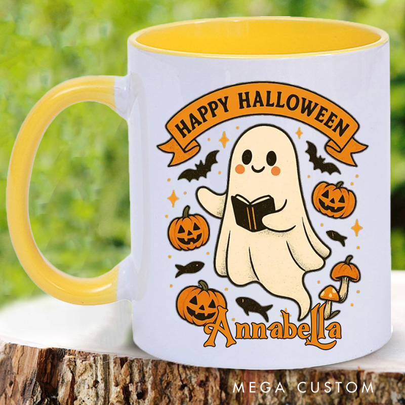 Personalized Happy Halloween Spooky Mugs Custom Book Lover Coffee Mug with Name Pumpkin Mug Book Lover Gift Bookish Gift Reader Halloween Gift