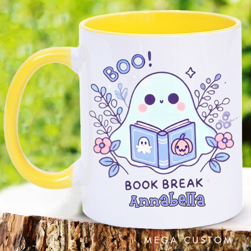 Personalized Cute Reading Ghost Mugs Custom Book Lover Mug with Name Ghost with Books Mug Book Lover Gift Bookish Halloween Gift