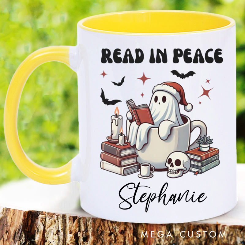 Personalized Read in Peace Mugs Custom Halloween Ghost Mug with Name Reading Mug Book Lover Gift Bookish Halloween Gift