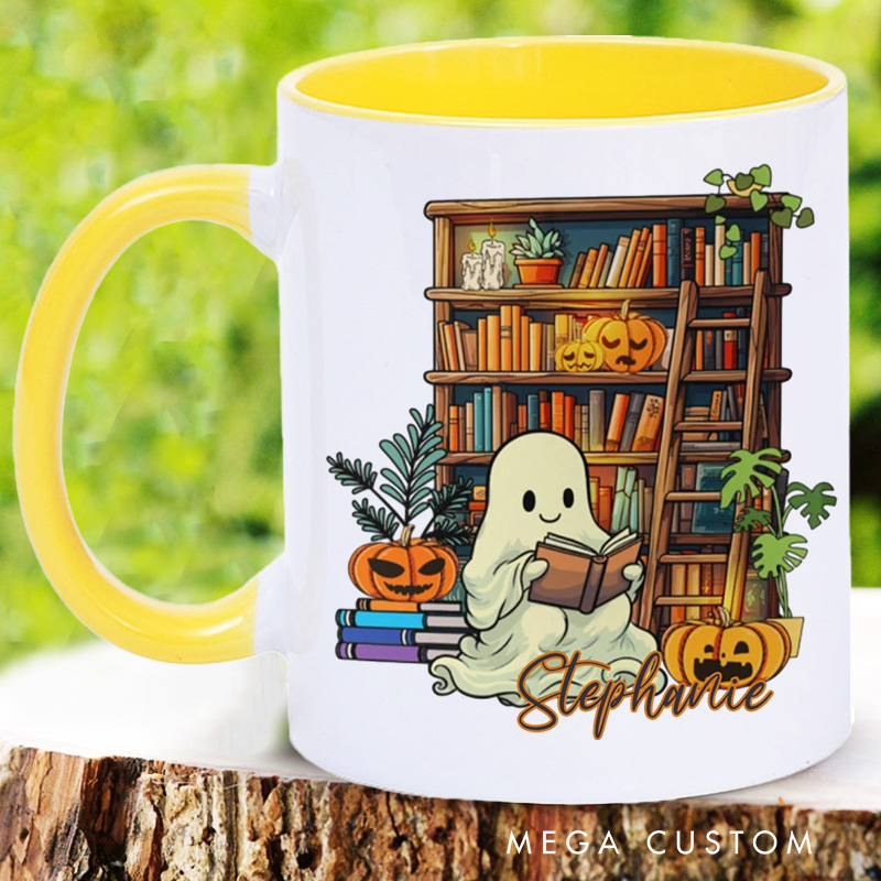 Personalized Ghost Reading Mugs Custom Bookish Halloween Mug with Name Bookworm Mug Book Lover Gift Reading Lover Halloween Gift