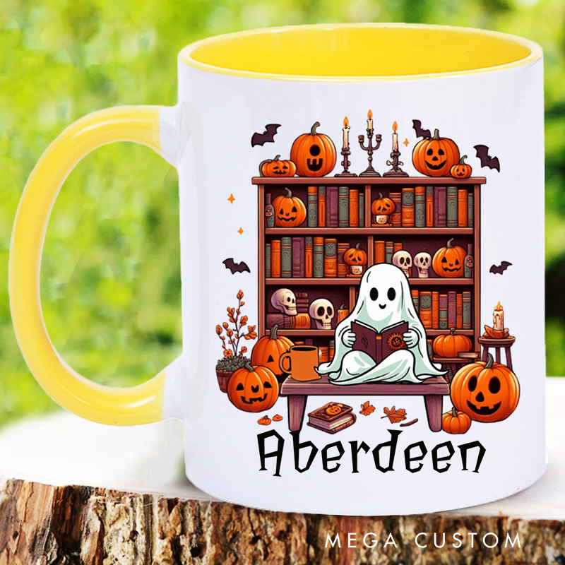 Personalized Ghost Library Mugs Halloween Spooky Mug with Name Custom Reading Ghost Book Lover Gift Bookish Gift Halloween Gift
