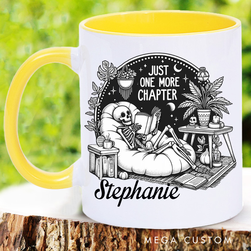 Personalized Just One More Chapter Mugs Halloween Skeleton Mug with Name Custom Spooky Mug Book Lover Gift Librarian Gift Halloween Gift