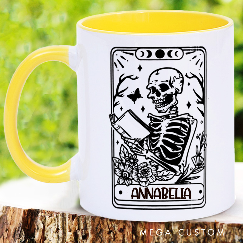 Personalized Tarot Book Mugs Custom Reading Skeleton Coffee Mug with Name Bookish Mug Book Lover Gift Librarian Gift Halloween Gift