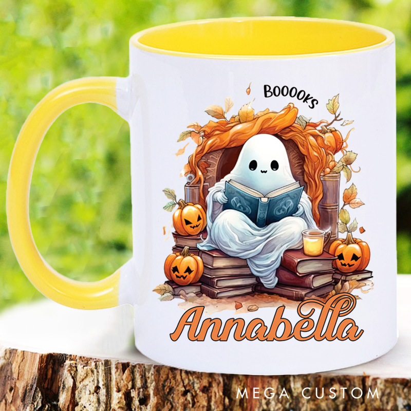 Personalized Ghost Reading Book Mugs Custom Ghost Halloween Coffee Mug with Name Bookish Mug Book Lover Gift Librarian Gift Halloween Gift