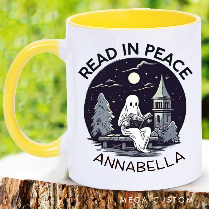 Personalized Read in Peace Mugs Custom Reading Ghost Halloween Coffee Mug with Name Librarian Mug Book Lover Gift Bookish Gift Halloween Gift