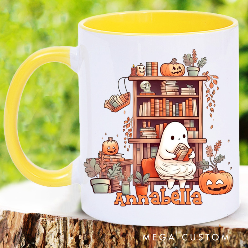 Personalized Reading Ghost Mugs Custom Spooky Coffee Mug with Name Librarian Mug Book Lover Gift Bookish Gift Librarian Gift Halloween Gift
