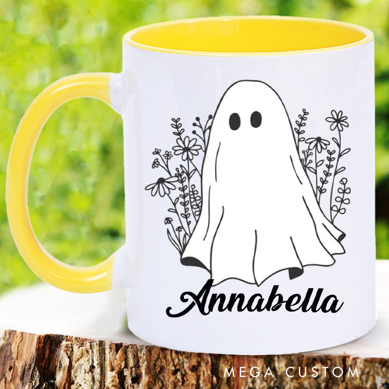 Personalized Wildflower Ghost Mugs Floral Ghost Halloween Coffee Mug with Name Flower Halloween Mug Book Lover Gift for Librarian Gift