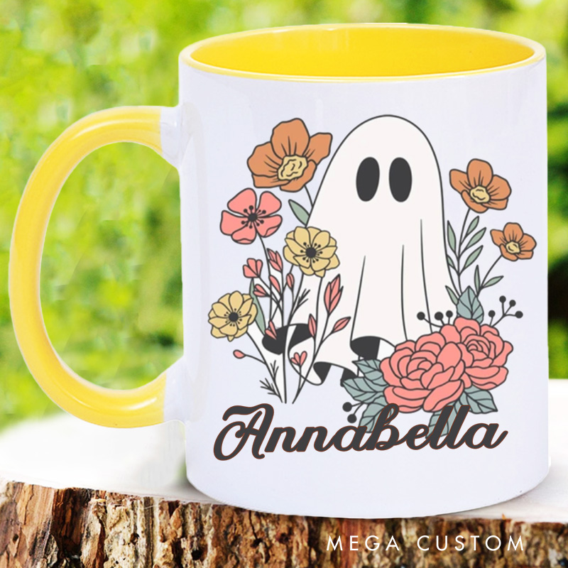 Personalized Cute Ghost Mugs Custom Flower Ghost Coffee Mug with Name Fall Birthday Gift Book Lover Gift for Bookish Gift