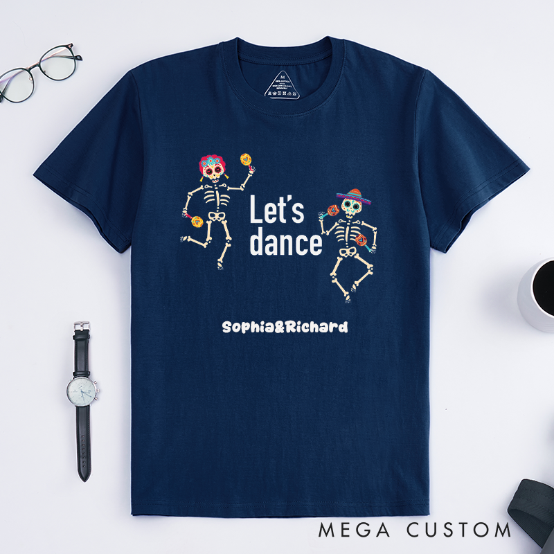 Personalized Dia De Los Muertos Skeleton Dance T-Shirts Unique Custom Name Dance Lover Gift for Men and Women Fun Dancing Tee