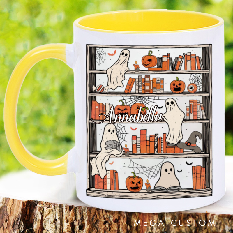 Personalized Reading Ghost Halloween Mugs Custom Bookish Ghost Coffee Mug with Name Librarian Mug Book Lover Gift for Halloween Gift