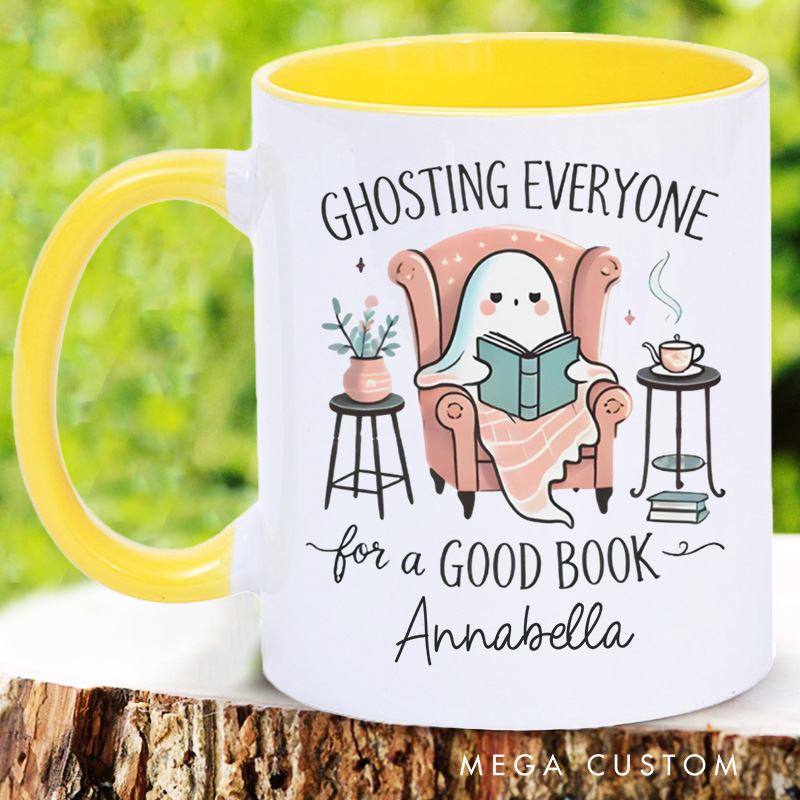 Personalized Ghosting Everyone for a Good Book Mugs Custom Ghost Reading Coffee Mug with Name Librarian Mug Book Lover Gift for Halloween Gift