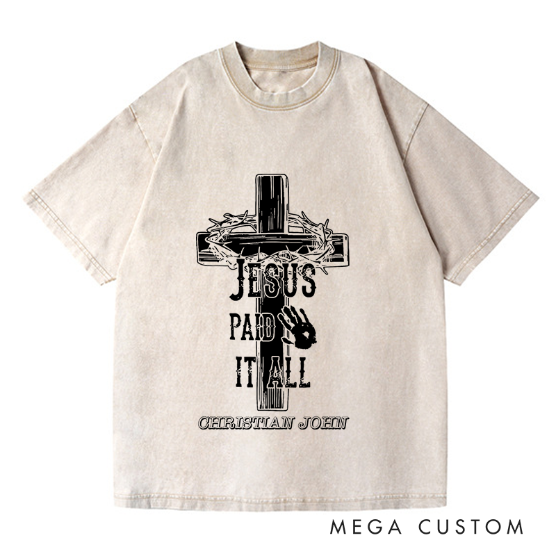 Personalized Washed T-Shirts Faith Over Fear Inspirational Cross Minimalist Design T-Shirt