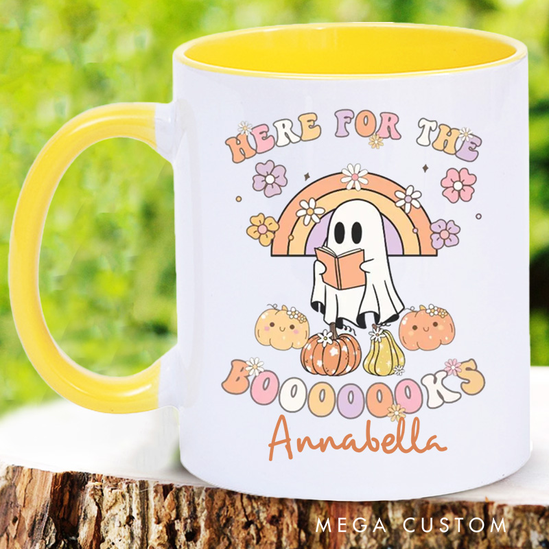 Personalized Here for the Booooooks Mugs Custom Ghost Reading Books Coffee Mug with Name Pumpkin Mug Book Lover Gift for Halloween Gift