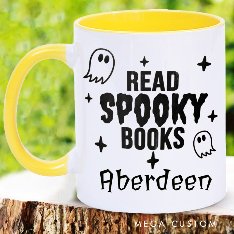 Personalized Read Spooky Books Mugs Custom Ghost Reading Books Coffee Mug with Name Halloween Spooky Mug Book Lover Gift for Halloween Gift