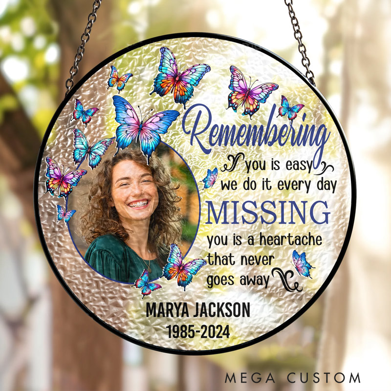 Personalized Photo Stained Glass Window Hanging Suncatcher Remembering You Suncatcher Sympathy Gift