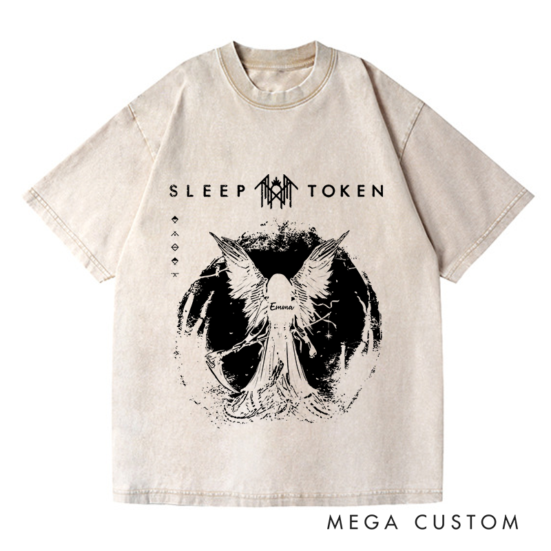 Personalized Washed T-Shirts Dark and Intriguing Angel Wings Mysterious T-Shirt