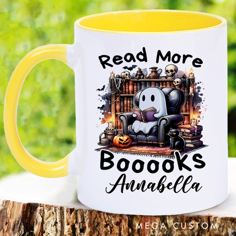 Personalized Read More Booooks Mugs Custom Reading Ghost Coffee Mug with Name Spooky Ghost Mug Book Lover Gift for Halloween Gift