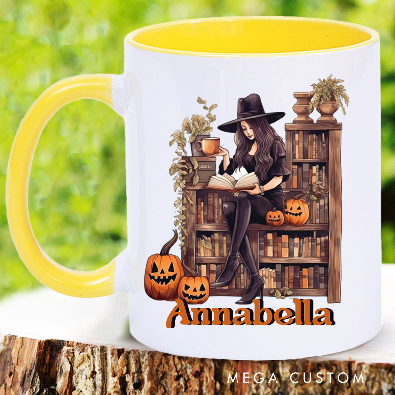 Personalized Witchy Reading Mugs Custom Pumpkin Coffee Mug with Name Halloween Librarian Mug Book Lover Gift for Halloween Gift