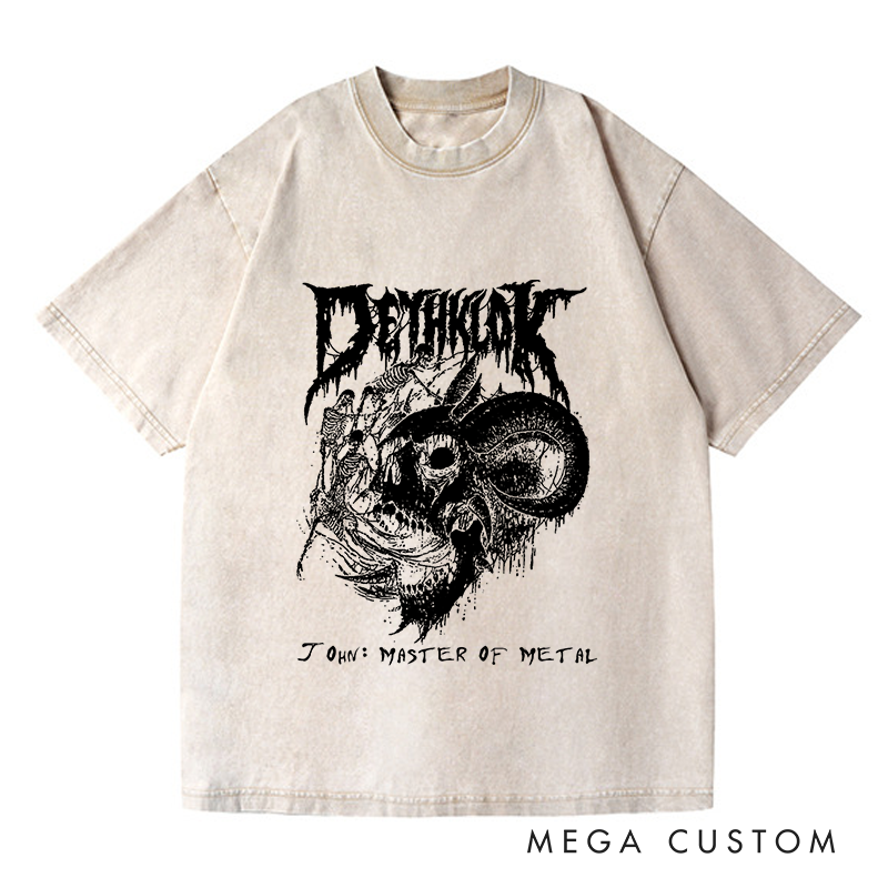 Personalized Washed T-Shirts Dark Metal Skull Artistic and Bold Graphic T-Shirt