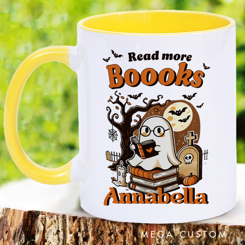 Personalized Read More Boooks Mugs Custom Ghost Reading Coffee Mug with Name Spooky Ghost Mug Book Lover Gift for Librarian Gift