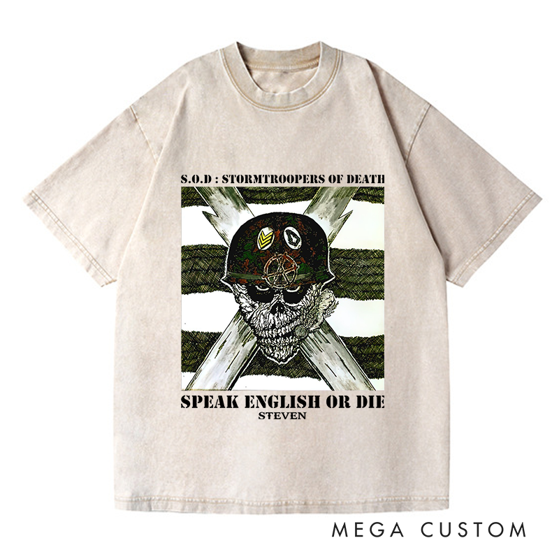 Personalized Washed T-Shirts Skull and Crossbones Military-Inspired Bold Graphic T-Shirt