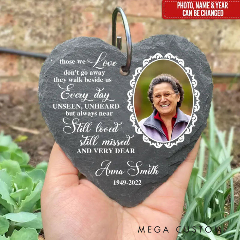 Personalized Memorial Grave Marker with Photo Those We Love Don't Go Away Keepsake Custom Garden Slate Sympathy Gift Cemetery Decorations 