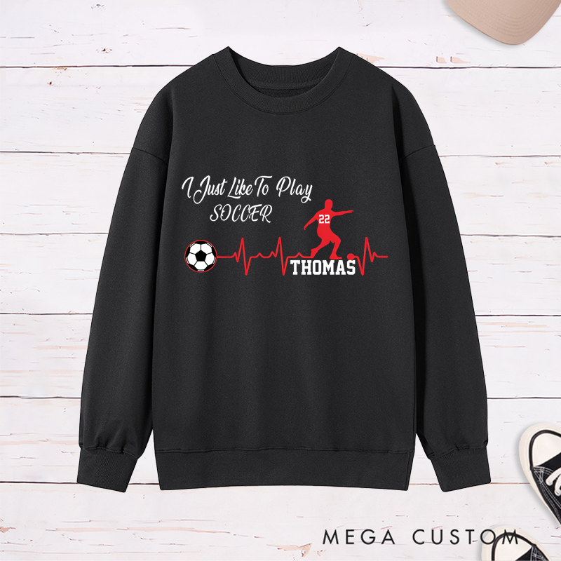 Personalized Soccer Sweatshirt with Custom Name, Number, and Heartbeat Design