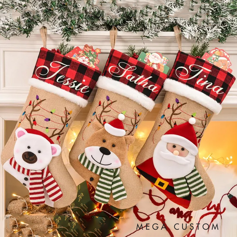 Personalized 3D Family Christmas Stocking with Name Embroidered Christmas Stocking with Name Monogram Stocking