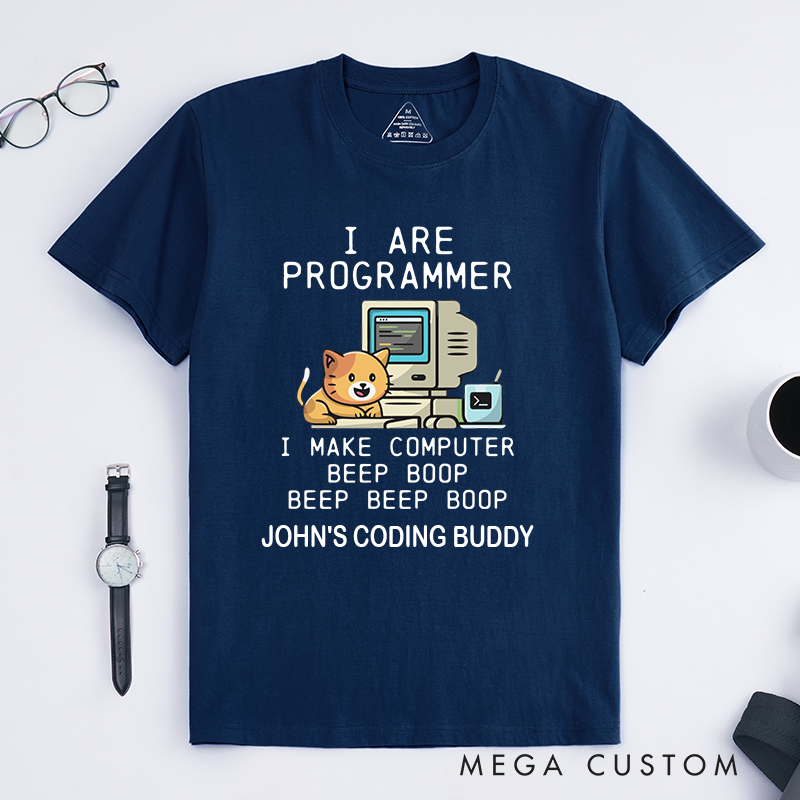 Personalized Programmer Cat T-Shirt IT Programmer Technology Lover Shirt Gift for Geek Nerd Computer