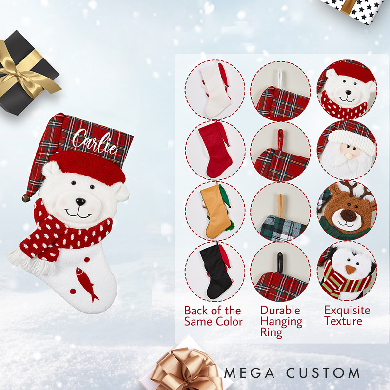 Personalized 3D Family Christmas Stocking with Name Embroidered Christmas Stocking with Name Monogram Stockings