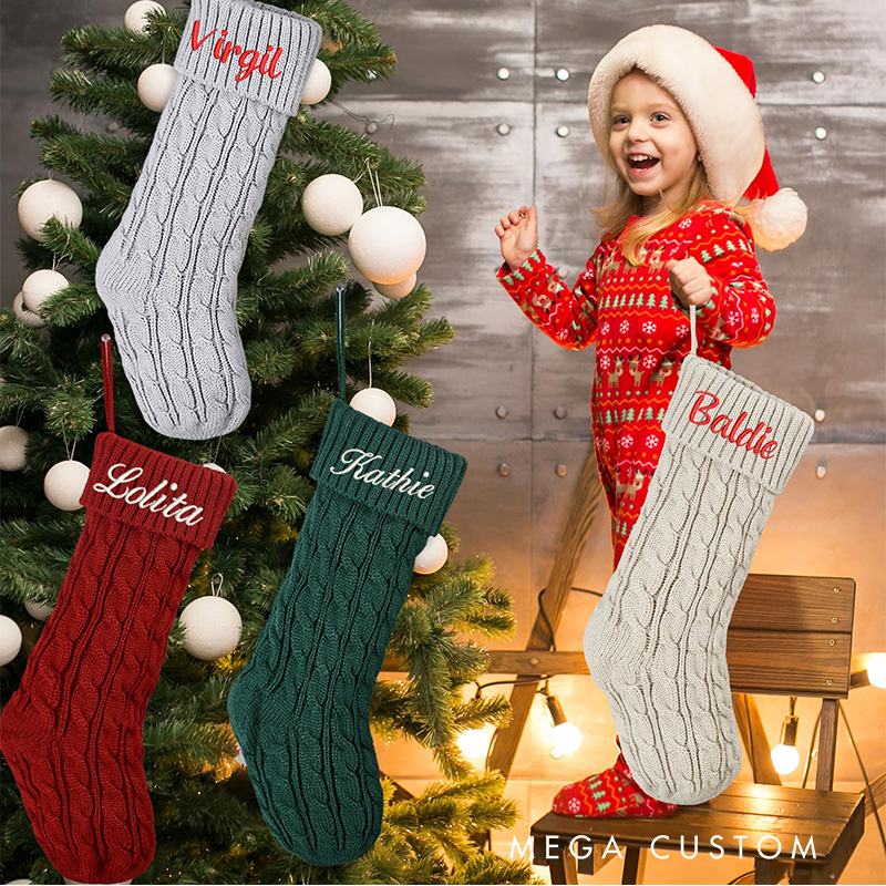 Personalized Family Christmas Stockings Embroidered Christmas Stocking Knitted Stockings with Name Monogram Stocking Holiday Decor Gift