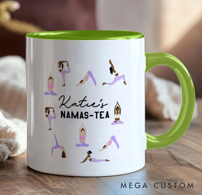 Personalized Yoga Mug with Namas-Tea Design Pilates Yoga Pose Mug Yogi Namaste Bag Perfect Gift for Yoga Lover