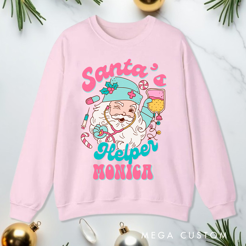 Personalized Nurse Sweatshirt Customized Santa's Helper Nurse Design Sweatshirt Nurse Christmas Gifts 