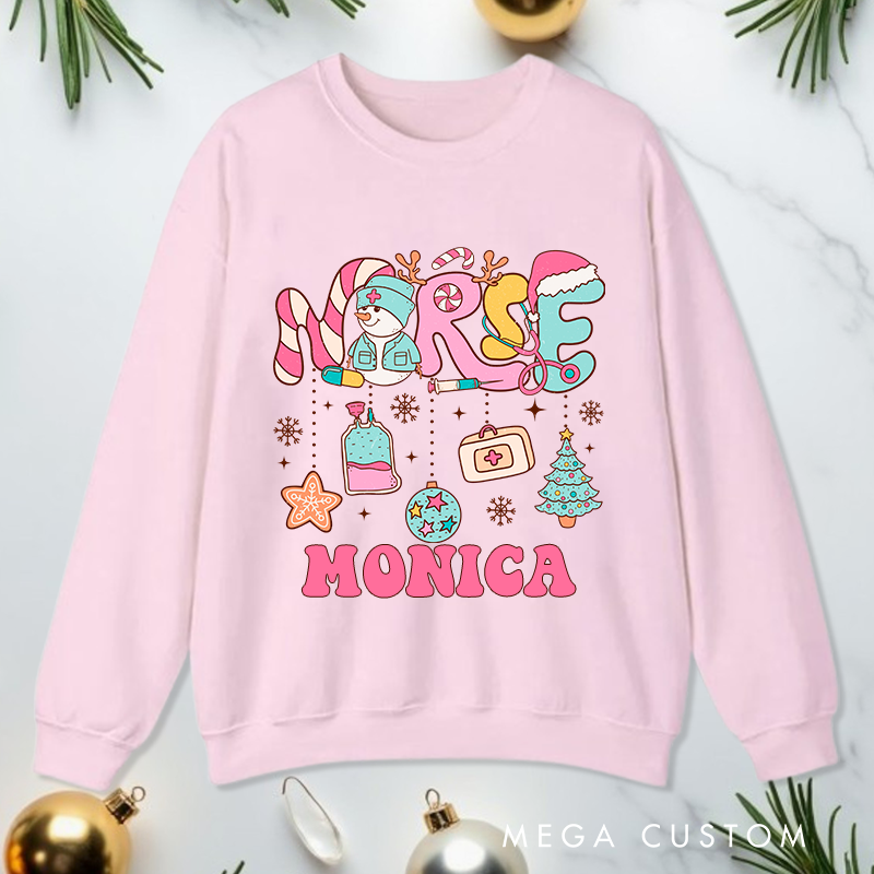 Personalized Nurse Sweatshirt Customized Festive Nurse Design Sweatshirt Nurse Christmas Gifts 