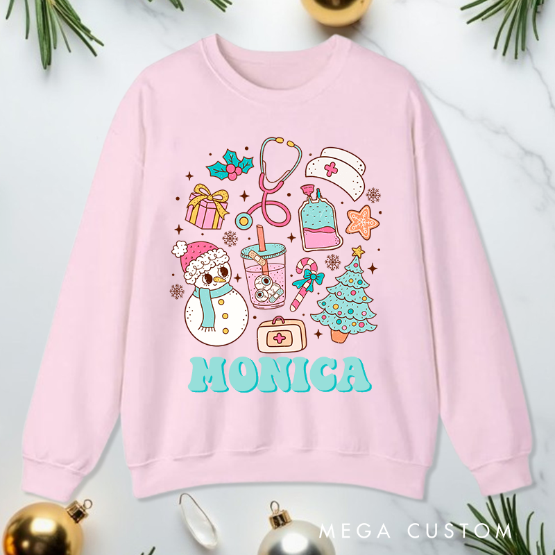Personalized Nurse Sweatshirt Customized Festive Nurse Icons Design Sweatshirt Nurse Christmas Gifts 