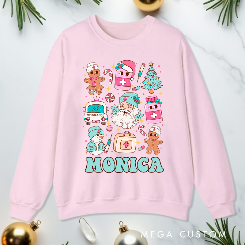 Personalized Nurse Sweatshirt Customized Festive Nurse Collage Design Sweatshirt Nurse Christmas Gifts 