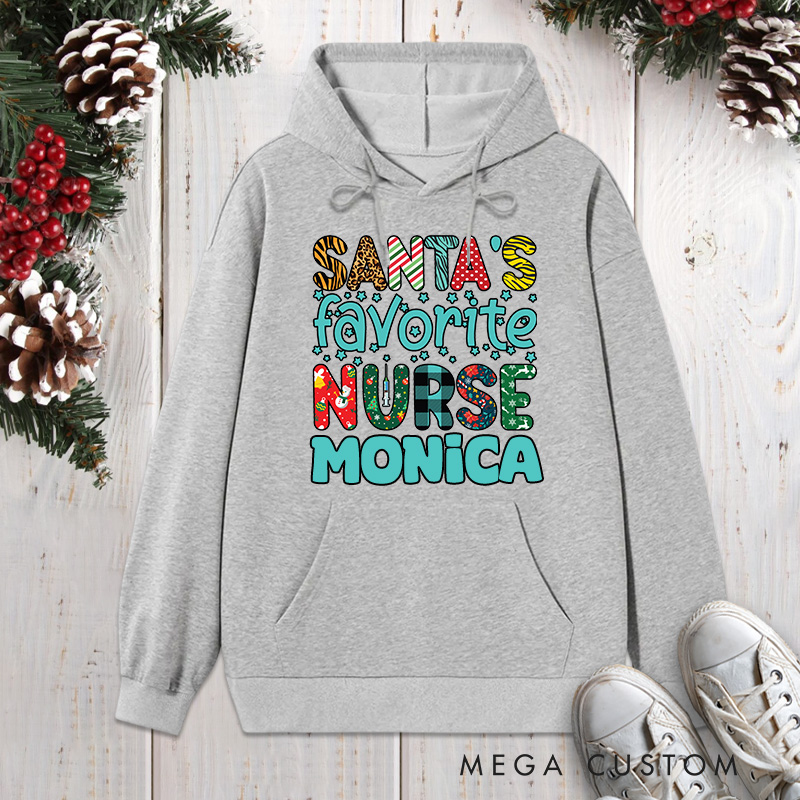 Personalized Hoodies for Nurse Customized Santa's Favorite Nurse Design Hoodies Xmax Gift