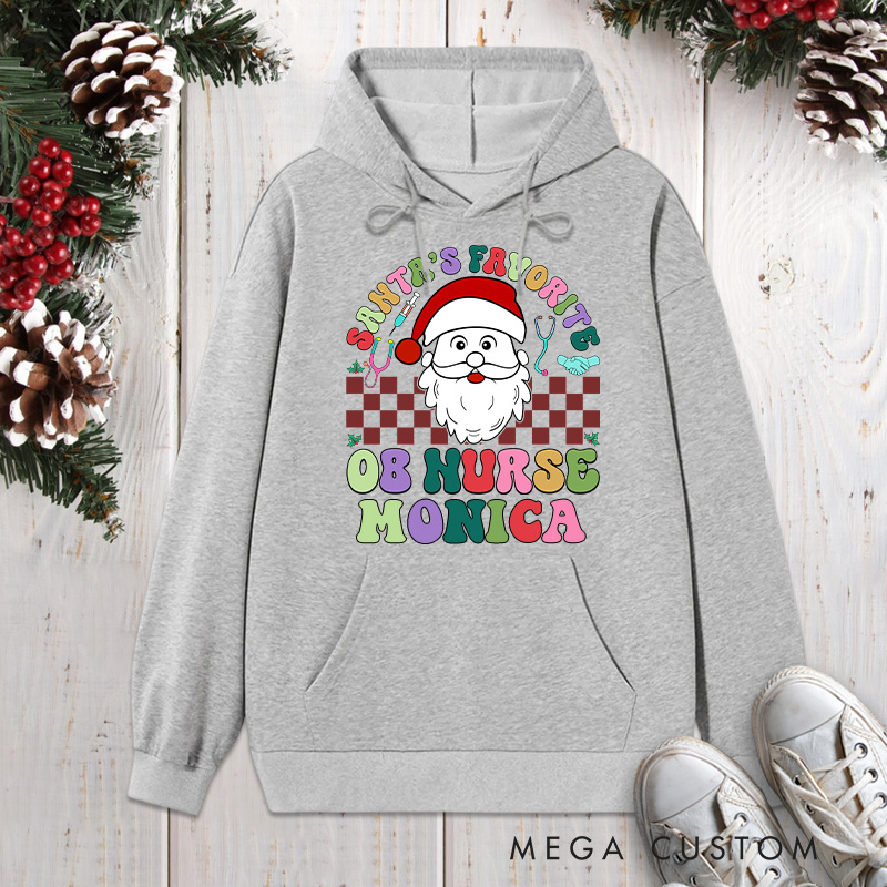 Personalized Hoodies for Nurse Customized Santa's Favorite OB Nurse Design Hoodies Xmax Gift