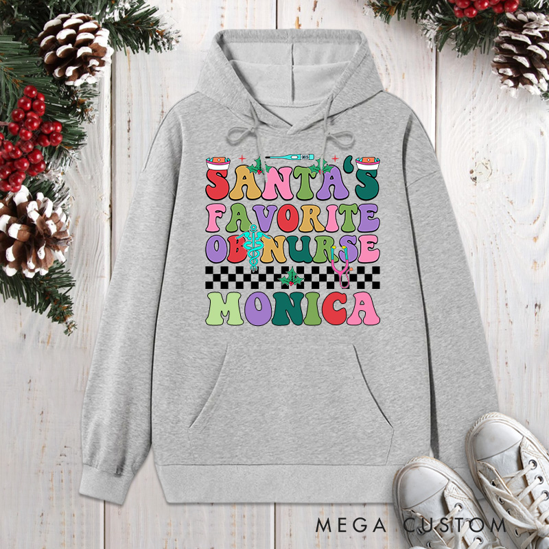 Personalized Hoodies for Nurse Customized Santa's Favorite OB Nurse Design Hoodies Xmax Gift