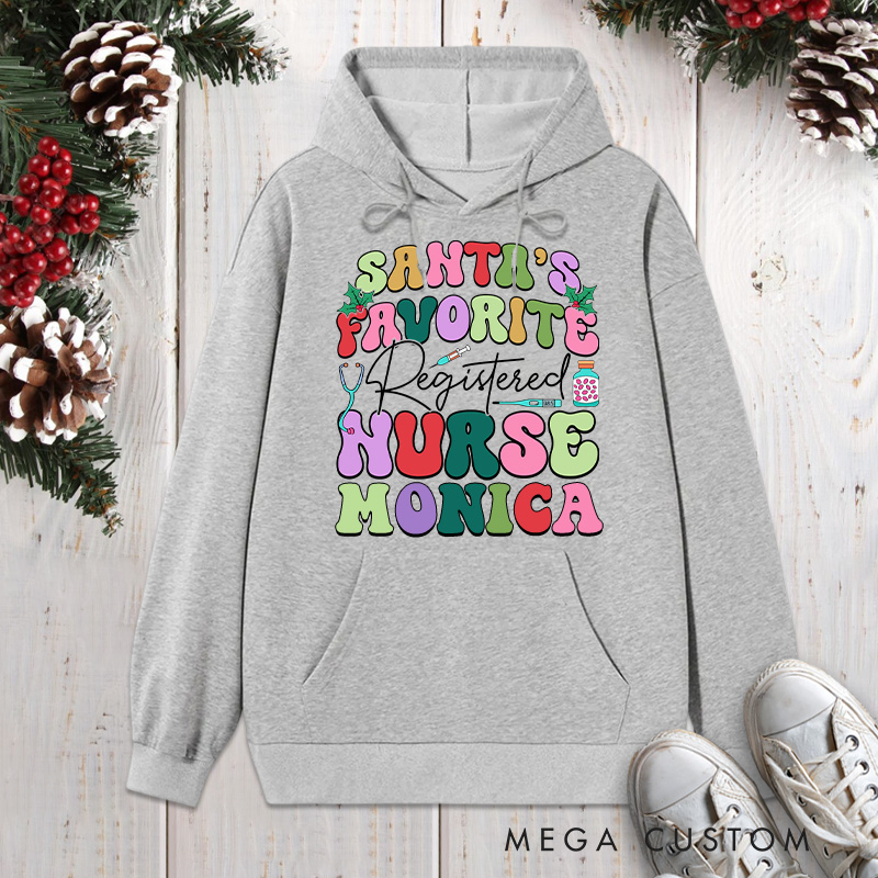 Personalized Hoodies for Nurse Customized Santa's Favorite Registered Nurse Design Hoodies Xmax Gift