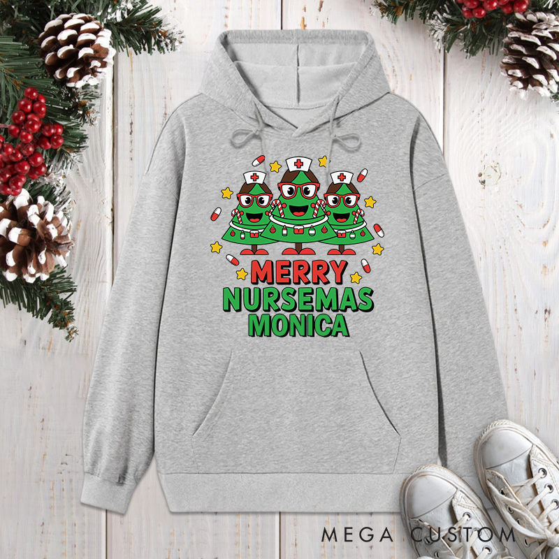 Personalized Hoodies for Nurse Customized Merry Nursemas Design Hoodies Xmax Gift