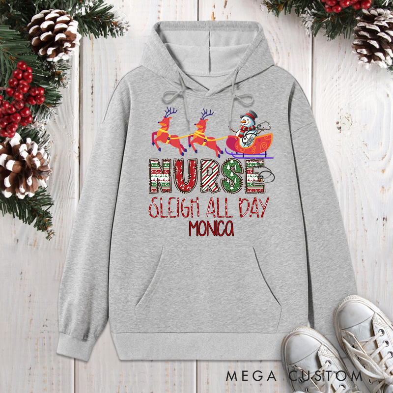 Personalized Hoodies for Nurse Customized Nurse Sleigh All Day Design Hoodies Xmas Gift