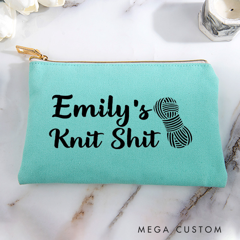 Personalized Knit Shit Storage Bag for Knitting Lover Zippered Project Pouch Gift for Yarn Lovers