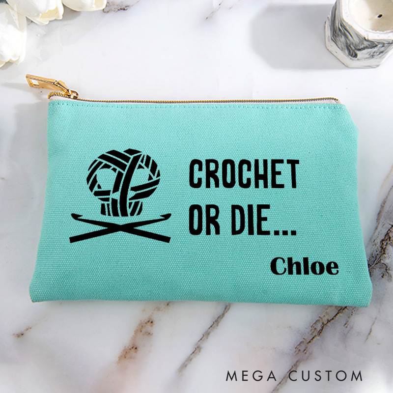 Personalized Crochet or Die Storage Bag for Crocheting Lover Zippered Project Pouch Gift for Yarn Lovers