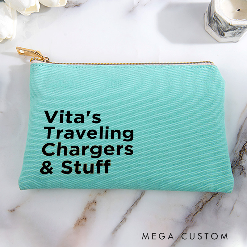 Personalized Traveling Chargers and Stuff Storage Bag for Traveling Lover Zippered Project Pouch Gift for Travelers