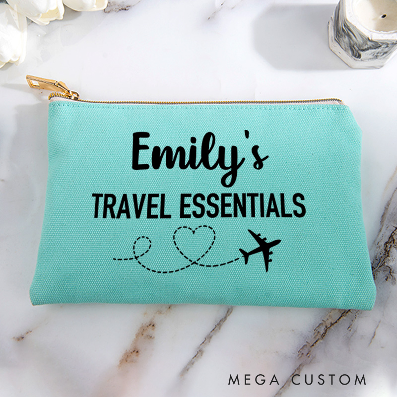 Personalized Travel Essentials Storage Bag for Traveling Lover Zippered Project Pouch Gift for Travelers