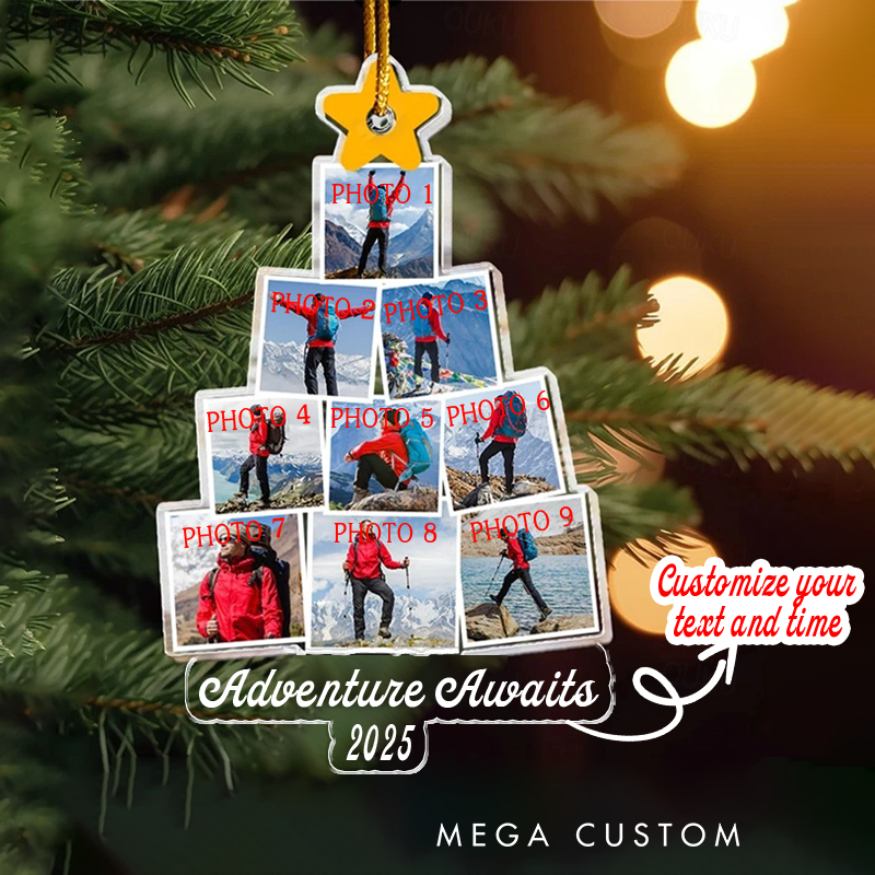 Personalized Photo Camping Christmas Tree Ornament Outdoor Hiking Lover Christmas Decor Gift for Travel Family 