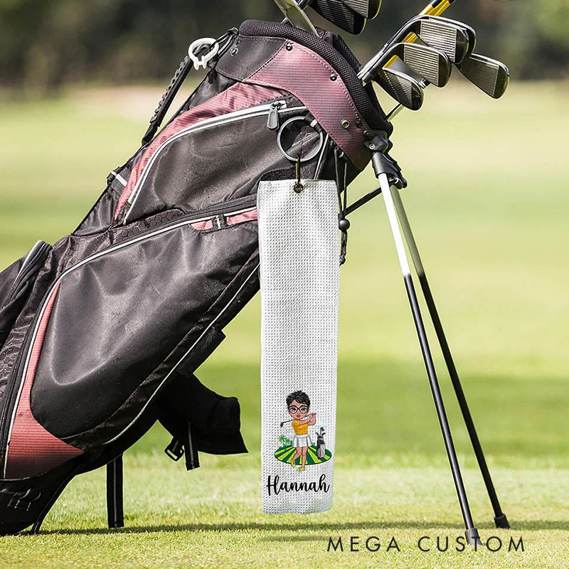 Personalized Golf Towel with Custom Character and Name Design 